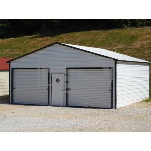 Garage | Boxed Eave Roof | 24W x 21L x 9H |  2-Car Metal Garage