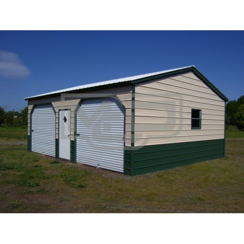 Side Entry Metal Garage | Vertical Roof | 22W x 26L x 9H | 2-Cars