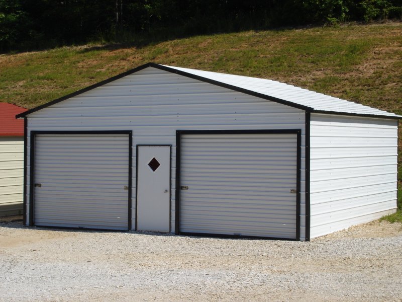 Garage | Boxed Eave Roof | 24W x 21L x 9H | 2-Car Metal Garage